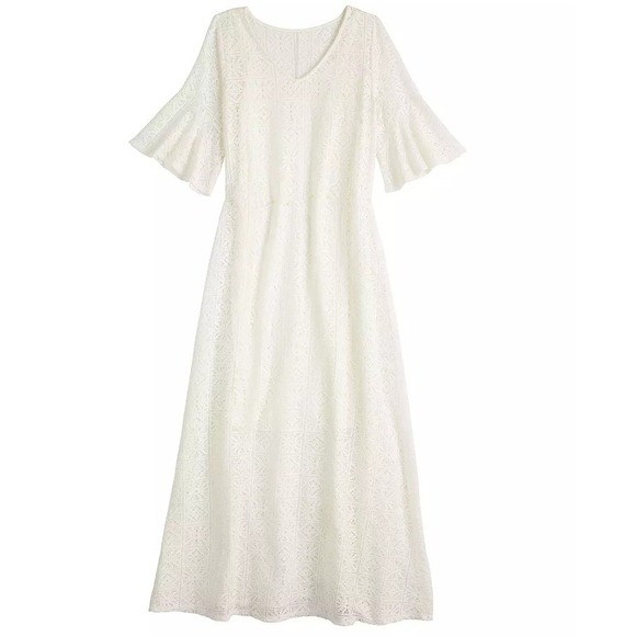 NWT Croft & Barrow Women's Ivory White‎ Flutter Sleeve V-Neck Lace Dress XXL - Picture 2 of 9